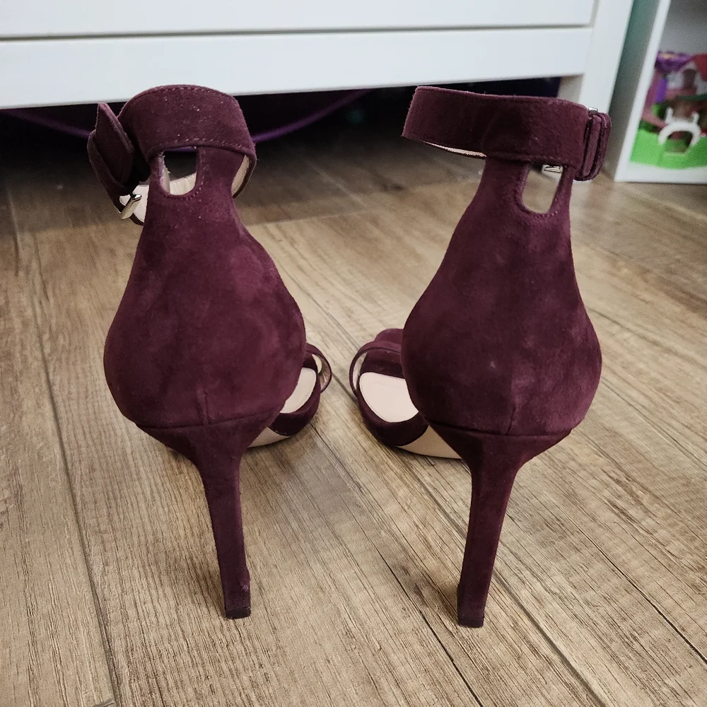 Stuart Weitzman Women's Burgundy Suede Nudistcurve Heels G 260502-7 open toe 8.5 - Picture 5 of 17